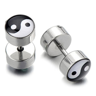 Yin-yang Stud Earrings for Men Women, Stainless Steel Illusion Tunnel Plug Screw Back, 2pcs - coolsteelandbeyond