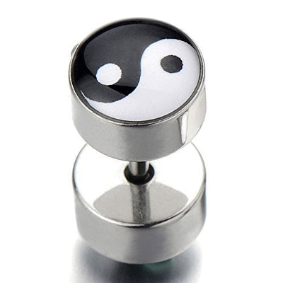 Yin-yang Stud Earrings for Men Women, Stainless Steel Illusion Tunnel Plug Screw Back, 2pcs - coolsteelandbeyond