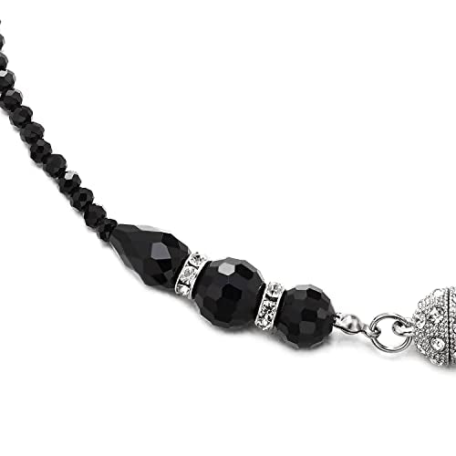 Black Beads Statement Necklace Crystal Chain Choker Collar Magnetic Clasp with Cubic Zirconia
