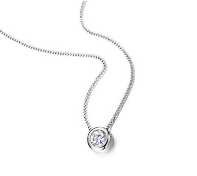 COOLSTEELANDBEYOND 6.5mm Cubic Zirconia Round Solitaire Bezel Set Stainless Steel Pendant Necklace 20 Inches Chain - coolsteelandbeyond