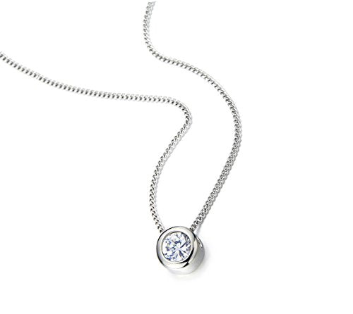 COOLSTEELANDBEYOND 6.5mm Cubic Zirconia Round Solitaire Bezel Set Stainless Steel Pendant Necklace 20 Inches Chain - coolsteelandbeyond