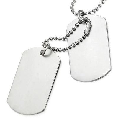 Classic Two-Pieces Mens Dog Tag Pendant Necklace with 28 inches Ball Chain