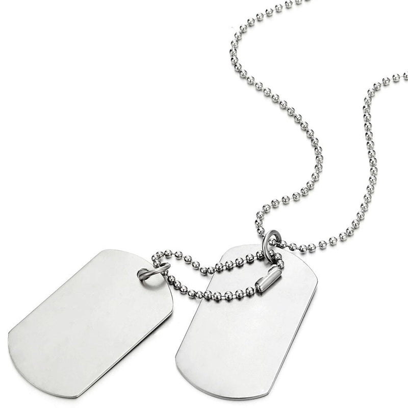 Classic Two-Pieces Mens Dog Tag Pendant Necklace with 28 inches Ball Chain