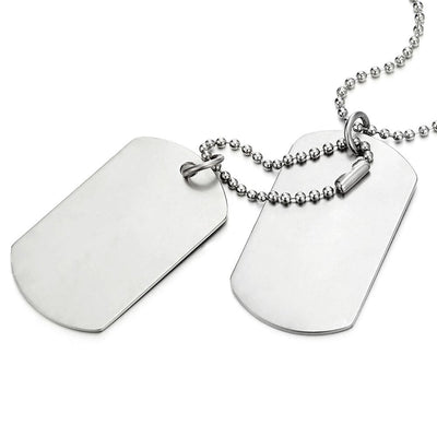 Classic Two-Pieces Mens Dog Tag Pendant Necklace with 28 inches Ball Chain