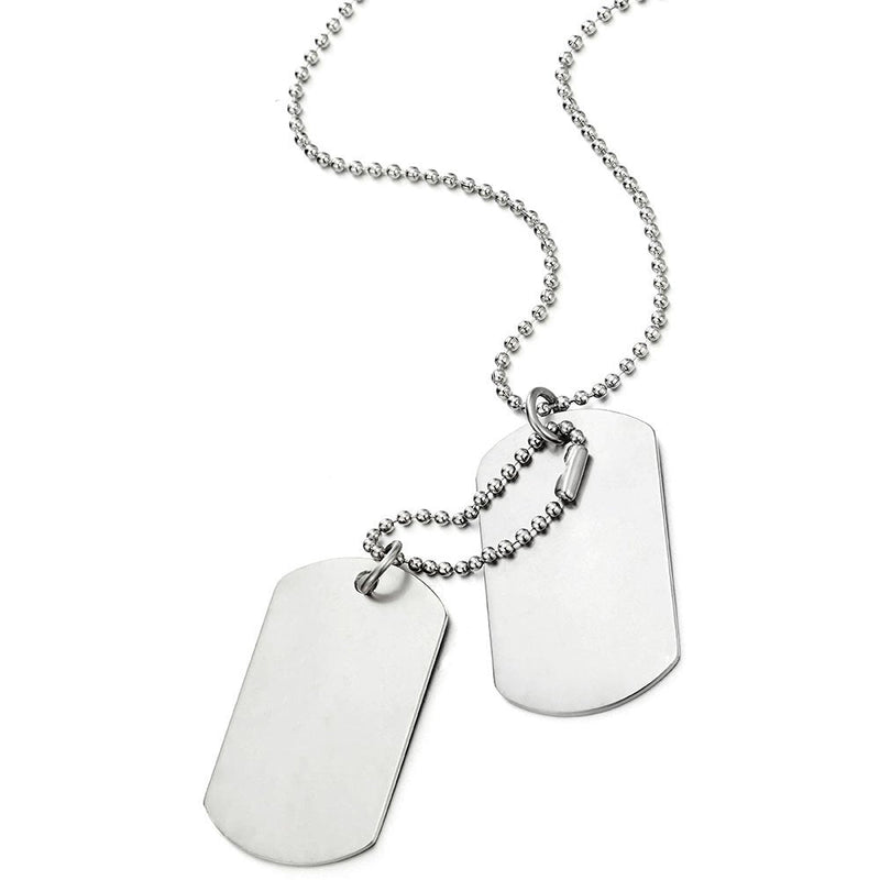 Classic Two-Pieces Mens Dog Tag Pendant Necklace with 28 inches Ball Chain