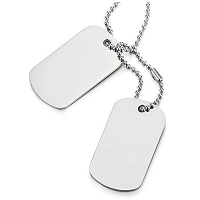 COOLSTEELANDBEYOND Classic Two-Pieces Mens Stainless Steel Dog Tag Pendant Necklace with 28.7 inches Ball Chain - coolsteelandbeyond