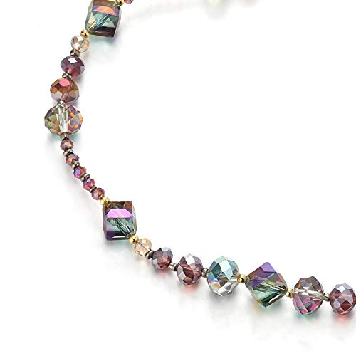 COOLSTEELANDBEYOND Elegant Purple Rainbow Statement Necklace Long Beads Chain with Crystal Bead Charm Dress Prom Party - coolsteelandbeyond