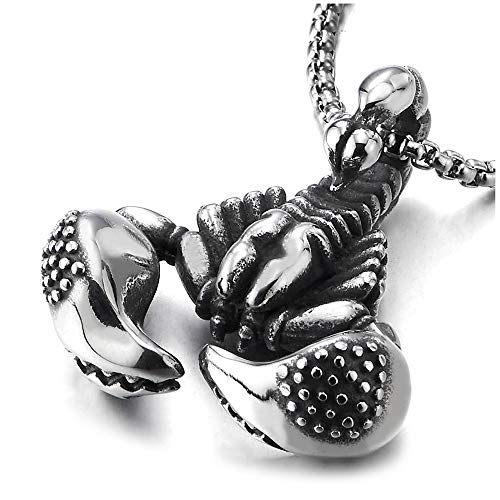 COOLSTEELANDBEYOND Gothic Vintage Mens Stainless Steel Scorpion King Claw Pendant Necklace 30 inches Wheat Chain - coolsteelandbeyond