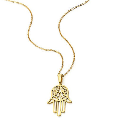 COOLSTEELANDBEYOND Hamsa Hand of Fatima Pendant Necklace Stainless Steel with 20 Inches Chain - COOLSTEELANDBEYOND Jewelry