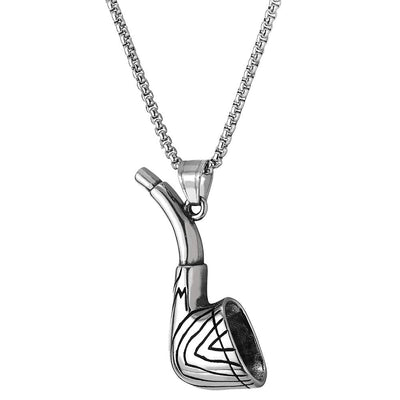 Mens Stainless Steel Tobacco Smoking Pipe Pendant Necklace,Hip Hop Punk Rock ,30 inches Wheat Chain