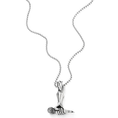 COOLSTEELANDBEYOND Mens Women Stainless Steel Hand Holding Microphone Pendant Necklace with 30 inches Ball Chain - coolsteelandbeyond