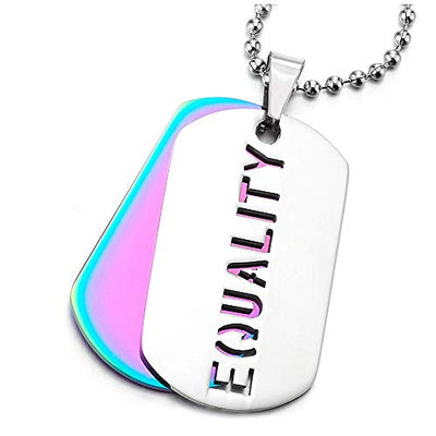 COOLSTEELANDBEYOND Mens Women Two-Pieces Steel Equality Military Army Dog Tag Pendant Necklace, Rainbow Purple - coolsteelandbeyond
