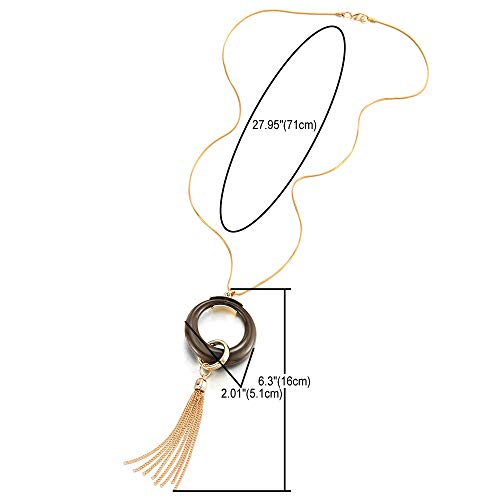 COOLSTEELANDBEYOND New Gold Statement Necklace Long Chain Y-Shape with Resin Open Circle Charm Pendant and Tassel, Prom - coolsteelandbeyond
