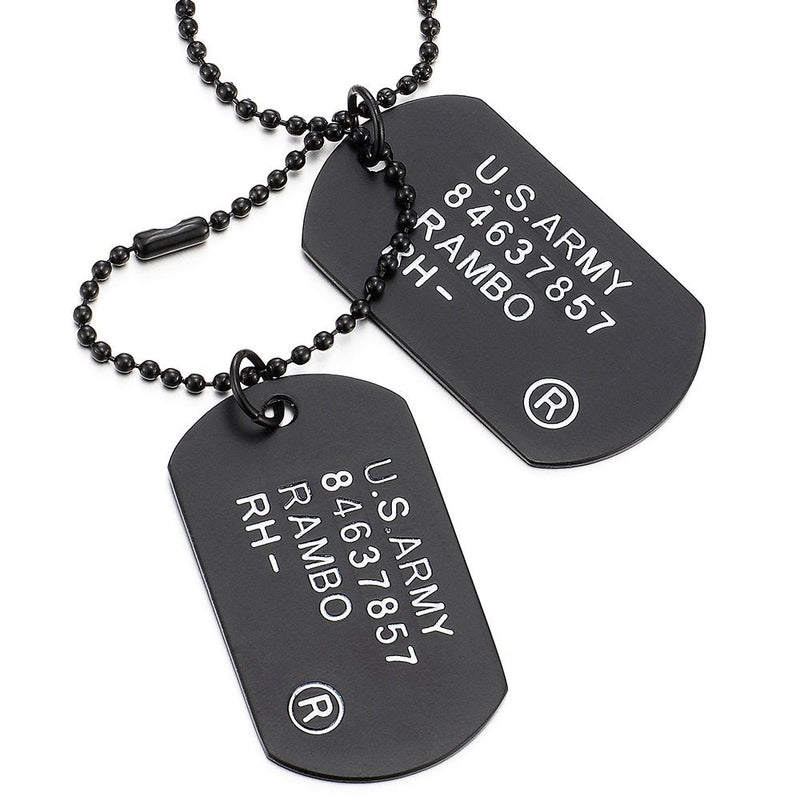 COOLSTEELANDBEYOND Satin Two-Pieces Mens Military Army Dog Tag Pendant Necklace with 28 inches Ball Chain - coolsteelandbeyond