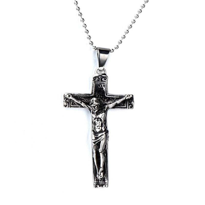 Gothic Crucifix Cross Pendant Necklace for Men and Women, Stainless Steel Design with 30-Inch Steel Ball Chain for a Bold, Timeless Look - COOLSTEELANDBEYOND Jewelry
