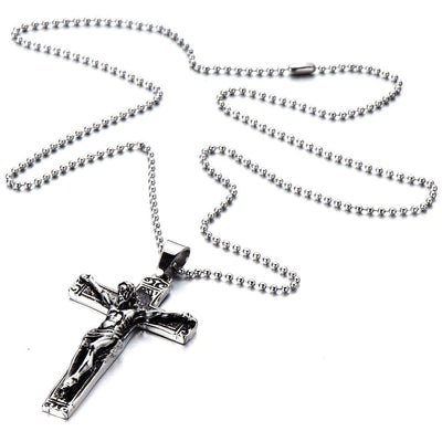 Gothic Crucifix Cross Pendant Necklace for Men and Women, Stainless Steel Design with 30-Inch Steel Ball Chain for a Bold, Timeless Look - COOLSTEELANDBEYOND Jewelry