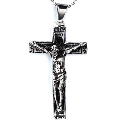 Gothic Crucifix Cross Pendant Necklace for Men and Women, Stainless Steel Design with 30-Inch Steel Ball Chain for a Bold, Timeless Look - COOLSTEELANDBEYOND Jewelry