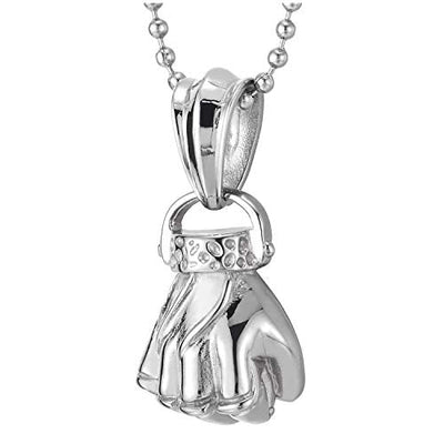 COOLSTEELANDBEYOND Stainless Steel Mens Boxing Power Fist Pendant Necklace with 30 inches Ball Chain - coolsteelandbeyond