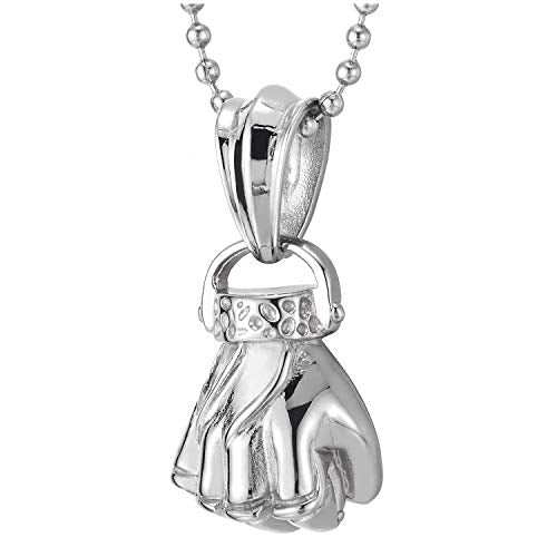 COOLSTEELANDBEYOND Stainless Steel Mens Boxing Power Fist Pendant Necklace with 30 inches Ball Chain - coolsteelandbeyond