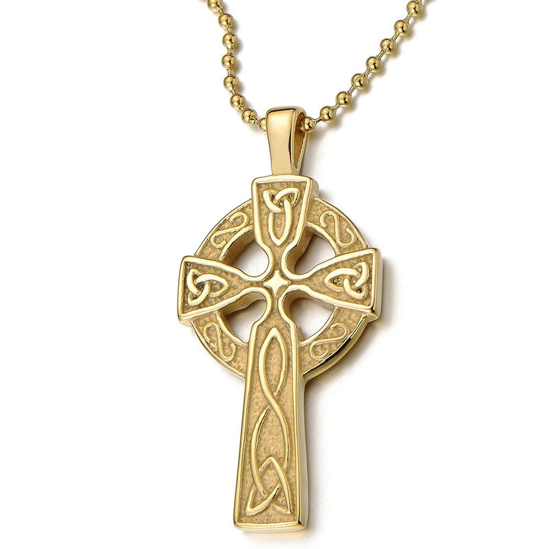 COOLSTEELANDBEYOND Stainless Steel Mens Celtic Cross Pendant Necklace with 23.6 in Ball Chain - coolsteelandbeyond