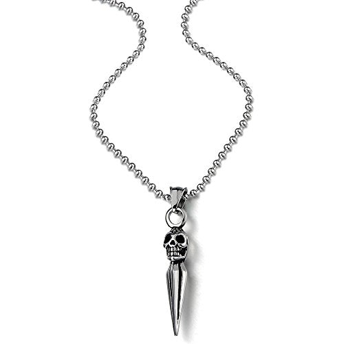 Stainless Steel Mens Womens Gothic Jewelry Spear Head Skull Pendant Necklace with 23.6 Inches Ball Chain