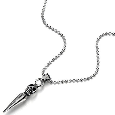Stainless Steel Mens Womens Gothic Jewelry Spear Head Skull Pendant Necklace with 23.6 Inches Ball Chain