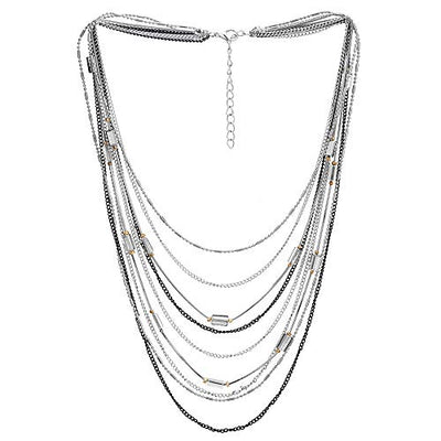 COOLSTEELANDBEYOND Statement Choker Collar Necklace Waterfall Multi-Strand Chain with Rectangle Crystal Bead Charm - coolsteelandbeyond