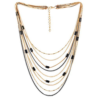 COOLSTEELANDBEYOND Statement Choker Collar Necklace Waterfall Multi-Strand Chain with Rectangle Crystal Bead Charm - coolsteelandbeyond