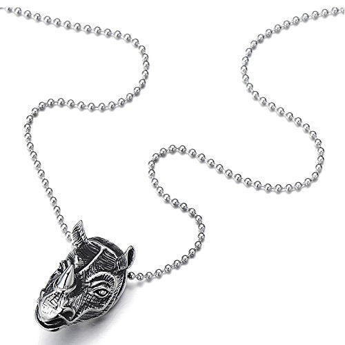 Steel Rhino Rhinoceros Pendant Necklace for Men Biker Punk Rock with 30 inches Steel Ball Chain