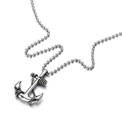 Unisex Marine Anchor Pendant Necklace Stainless Steel with 23.6 in Ball Chain