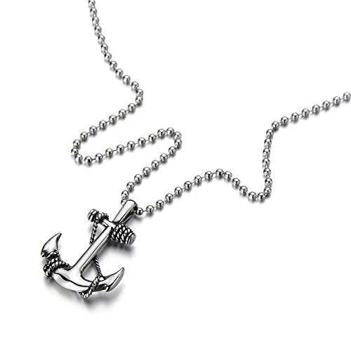 Unisex Marine Anchor Pendant Necklace Stainless Steel with 23.6 in Ball Chain