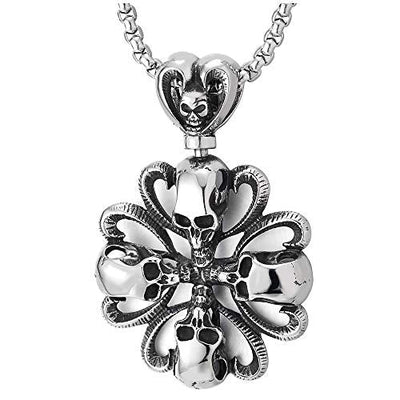 COOLSTEELANDBEYOND Vintage Mens Women Steel Skull Cross Heart Pendant Necklace, 30 inches Steel Wheat Chain, Gothic - coolsteelandbeyond