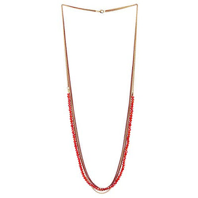 Gold Red Statement Necklace Multi-Strand Long Chains with Red Crystal Beads String Pendant, Dress - coolsteelandbeyond