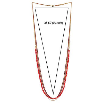 Gold Red Statement Necklace Multi-Strand Long Chains with Red Crystal Beads String Pendant, Dress - coolsteelandbeyond