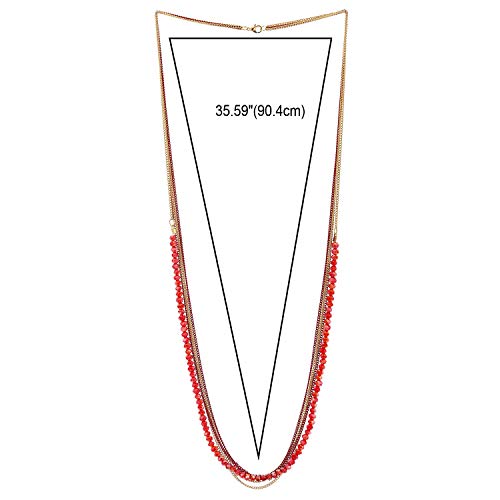 Gold Red Statement Necklace Multi-Strand Long Chains with Red Crystal Beads String Pendant, Dress - coolsteelandbeyond