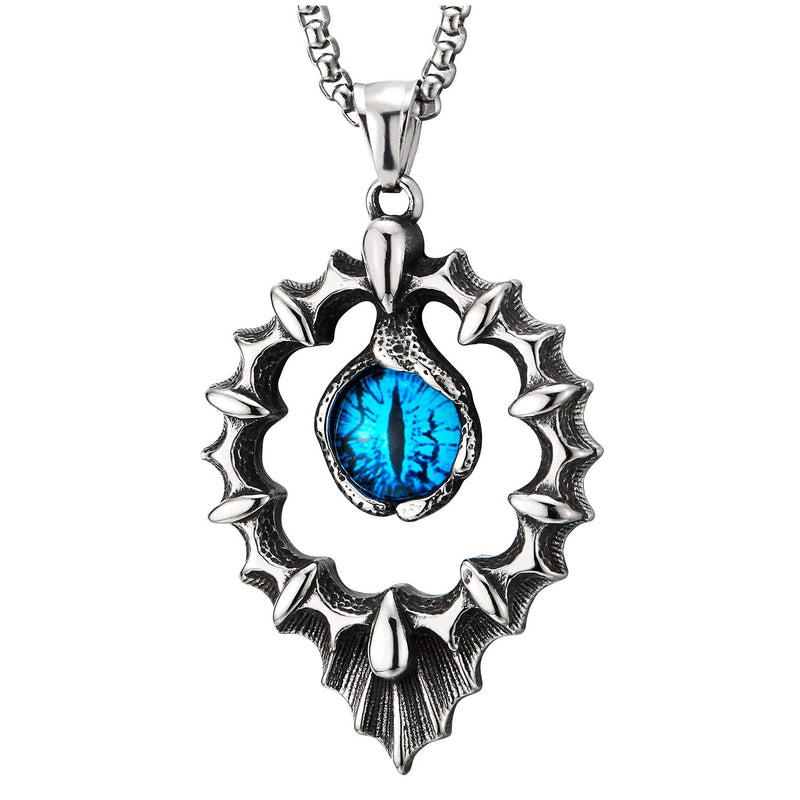 Men Women Stainless Steel Blue Black Evil Eye Protection Vintage Pendant Necklace - COOLSTEELANDBEYOND Jewelry