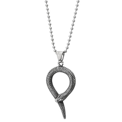 Men Women Steel Vintage Coiled Cobra Snake Pendant Necklace with Grid Checker Pattern, 30 in Chain