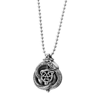 Mens Steel Vintage Coiled Dragon Trinity Celtic Knot Pendant Necklace with 30 inches Ball Chain - COOLSTEELANDBEYOND Jewelry