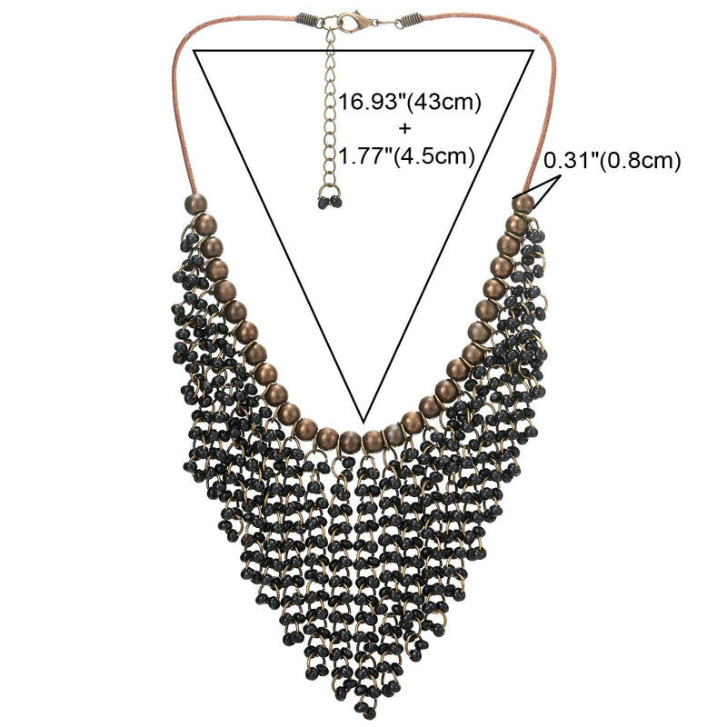 Red Wood Beads Tassel Statement Necklace Bib Collar Multilayer Pendant with Aged Brass Beads, Dress