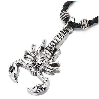 Scorpion Pendant Necklace for Men Women with Adjustable Black Braided Leather Cord - COOLSTEELANDBEYOND Jewelry