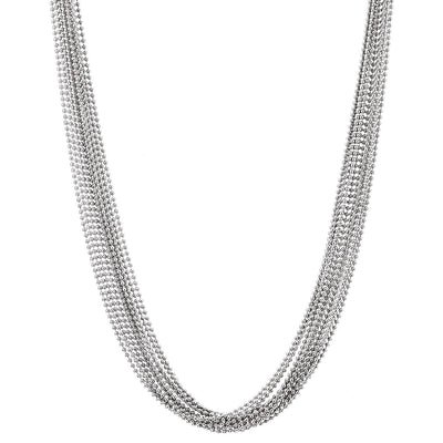 Silver Long Statement Necklace Multi-Strand Ball Chains Pendant, Dress Prom Party, Simple Classic