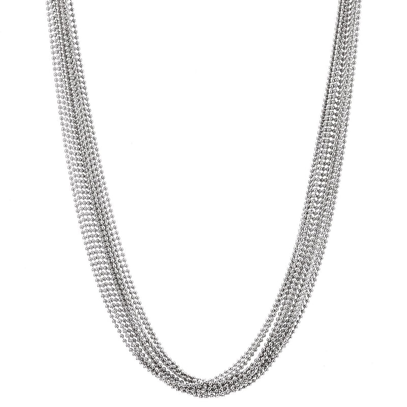 Silver Long Statement Necklace Multi-Strand Ball Chains Pendant, Dress Prom Party, Simple Classic