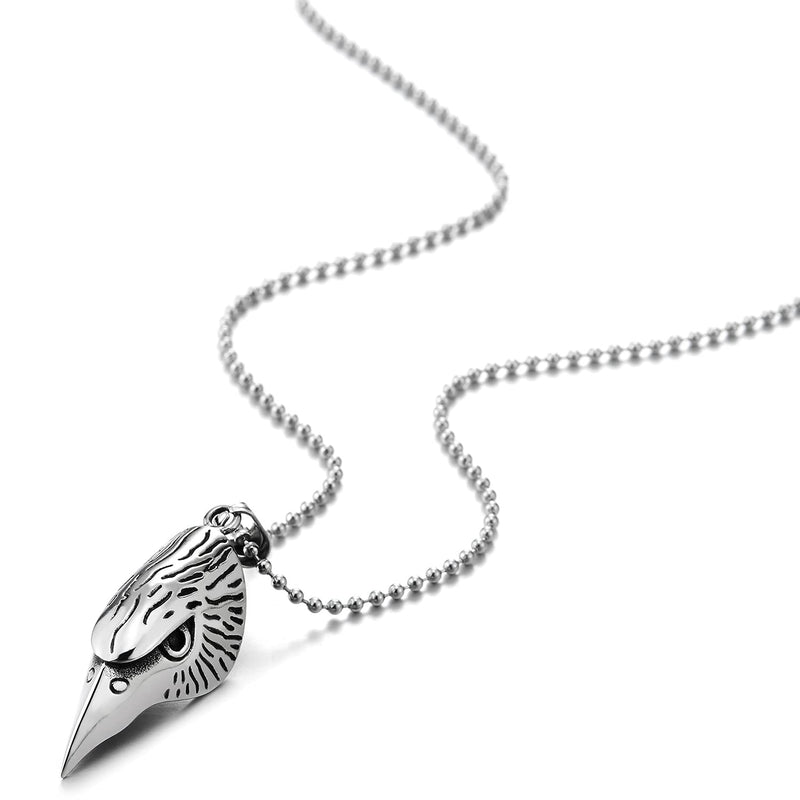 Steel Mens Womens Vintage Grooved Eagle Beak Bird Head Pendant Necklace with 30 in Ball Chain