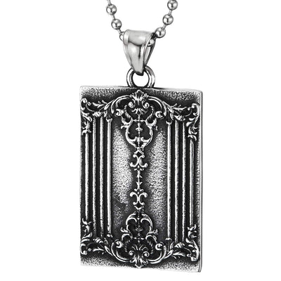 Steel Vintage Convex Spade King Card Poker Pendant Necklace with Tribal Tattoo Graphic, Two-sided