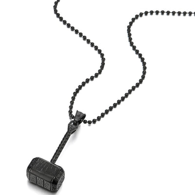 COOLSTEELANDBEYOND Stainless Steel Thors Hammer Pendant Necklace for Man with 23.6 inches Ball Chain - coolsteelandbeyond