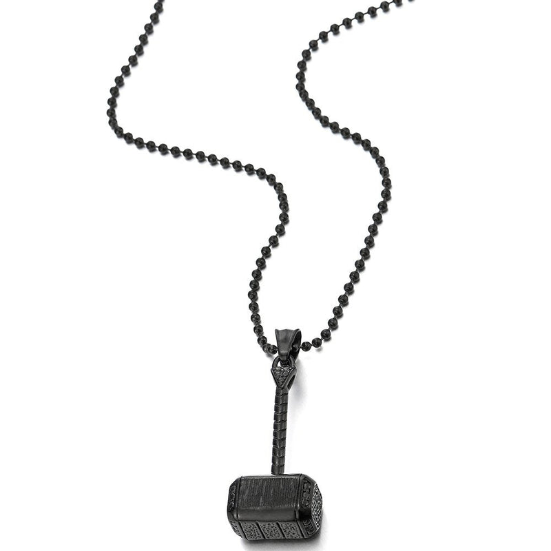 COOLSTEELANDBEYOND Stainless Steel Thors Hammer Pendant Necklace for Man with 23.6 inches Ball Chain - coolsteelandbeyond