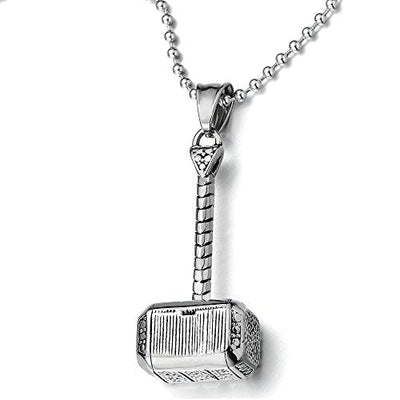 COOLSTEELANDBEYOND Stainless Steel Thors Hammer Pendant Necklace for Man with 23.6 inches Ball Chain - coolsteelandbeyond