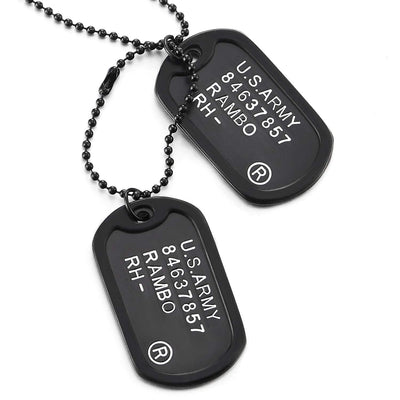 COOLSTEELANDBEYOND Two-Pieces Military Army Dog Tag with Black Silicone Mens Pendant Necklace, 28 inches Ball Chain - coolsteelandbeyond