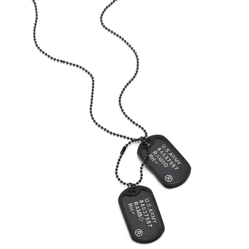 COOLSTEELANDBEYOND Two-Pieces Military Army Dog Tag with Black Silicone Mens Pendant Necklace, 28 inches Ball Chain - coolsteelandbeyond