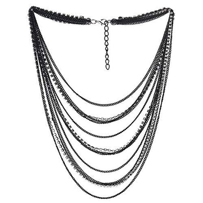 COOLSTEELANDBEYOND Waterfall Multi-Strand Chains Statement Collar Necklace with Rhinestones Chains, Dress - coolsteelandbeyond